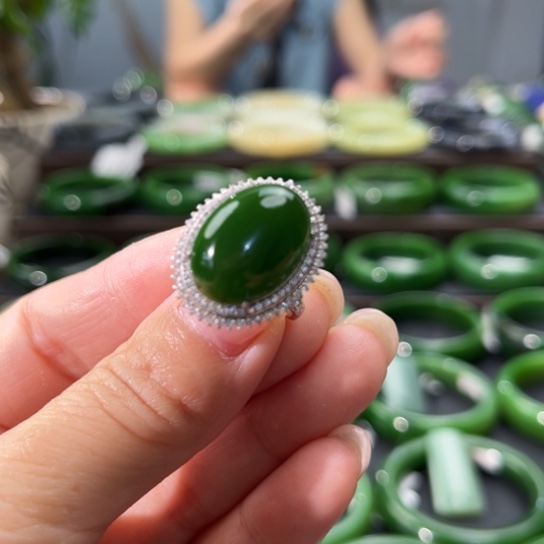 和田玉（碧玉）戒指银S925镶嵌
