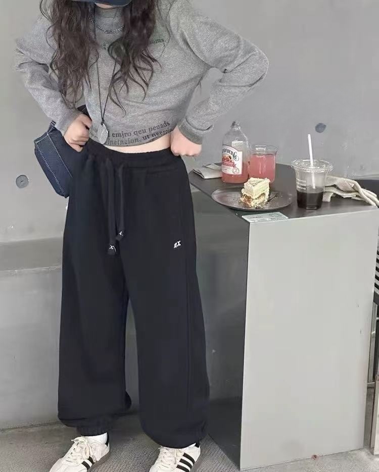 YIDINGTONG纯色秋冬男女童韩版亲子针织全棉洋气加厚加绒运动裤