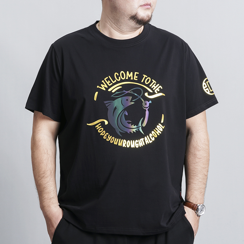 LIUGEJIA/六个加潮牌大码男年年有鱼夏季宽松T恤八色上衣痞帅短袖