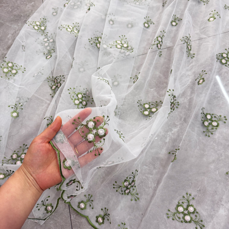 【粉蕊】刺绣花花蕾丝绣花纱布料2米长