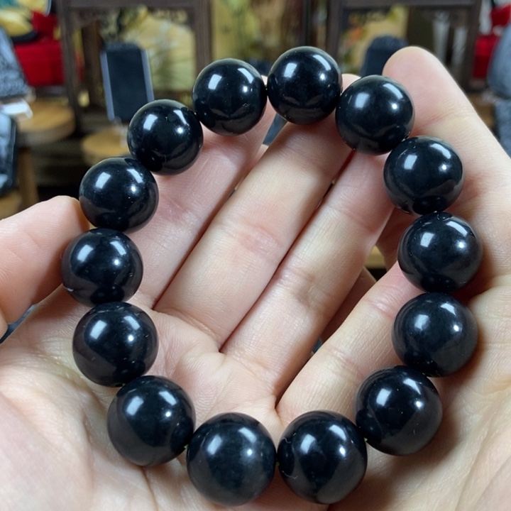 和田玉（墨玉）未镶嵌手串卡16圆珠入门
