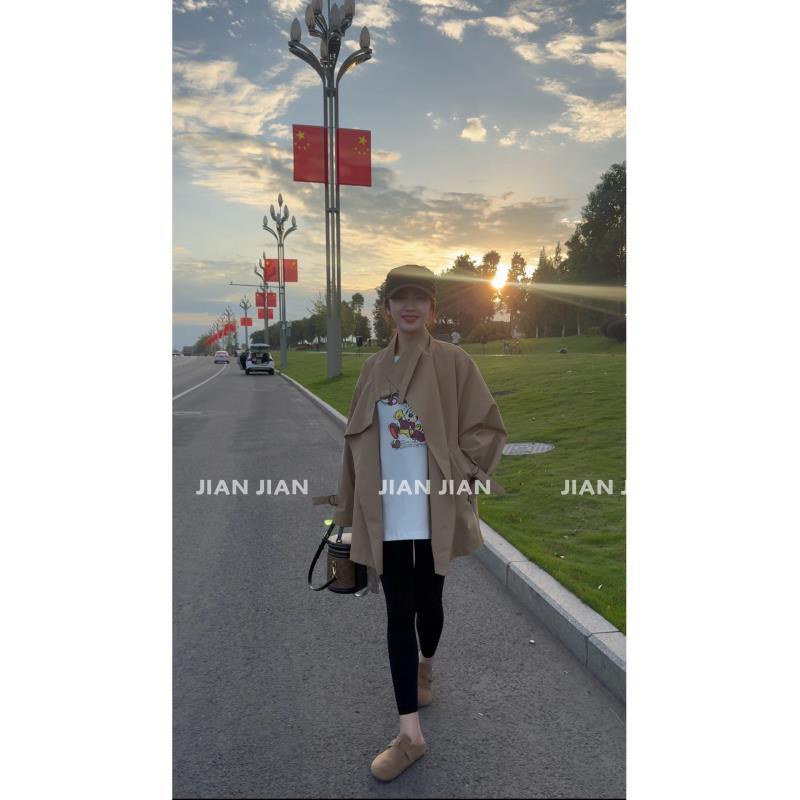 剪剪家【日落秋信】韩系休闲宽松短款风衣W8813