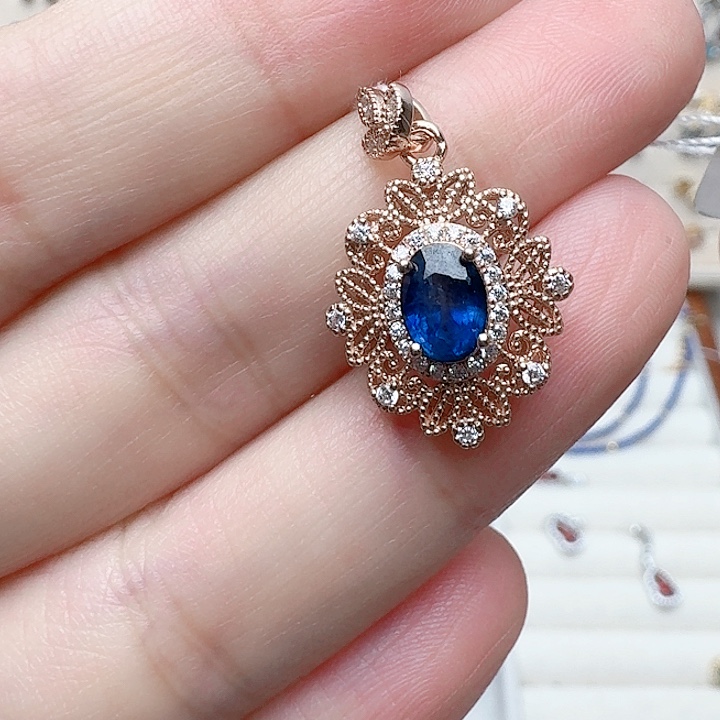 蓝宝石吊坠(不含链)银S925镶嵌吊坠