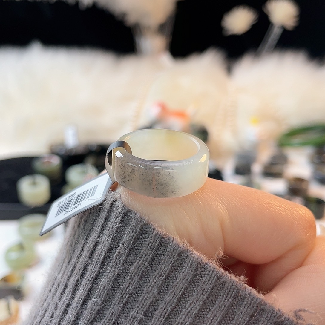 和田玉未镶嵌戒指k33 糖青花窄圆切18.0mm