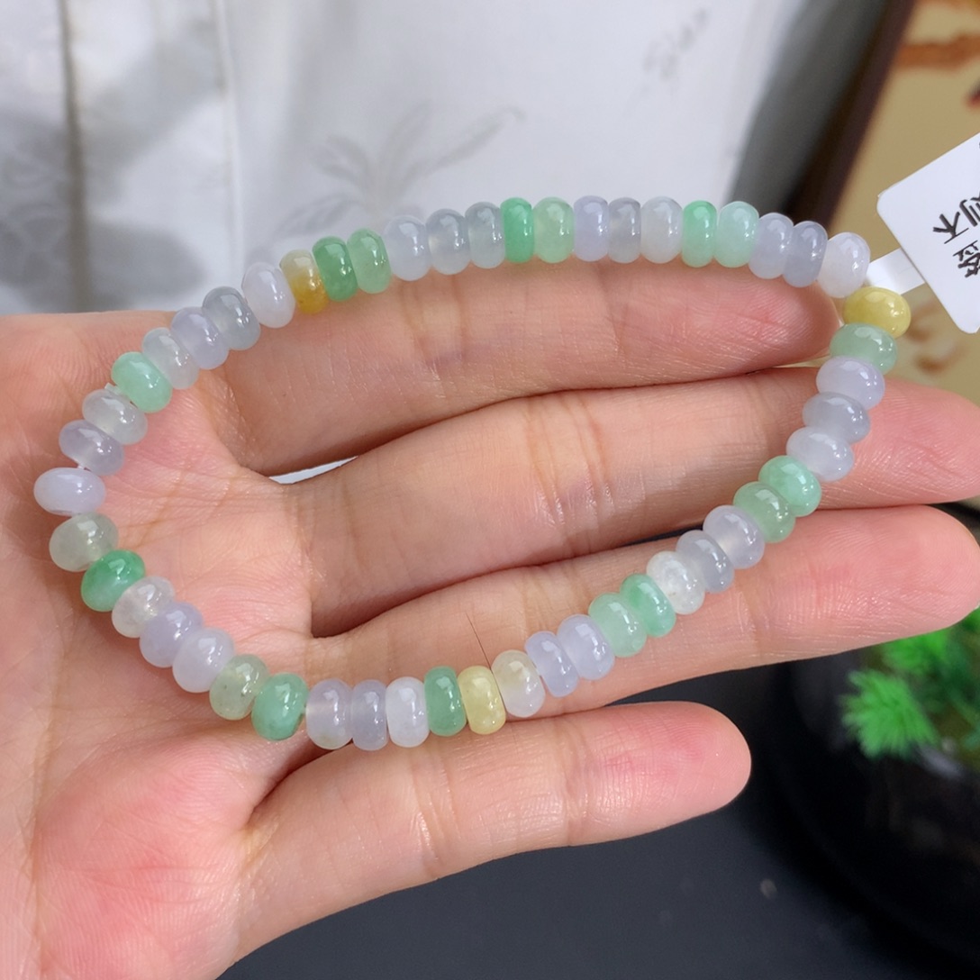 翡翠未镶嵌手串卡6冰胶多宝算盘手串