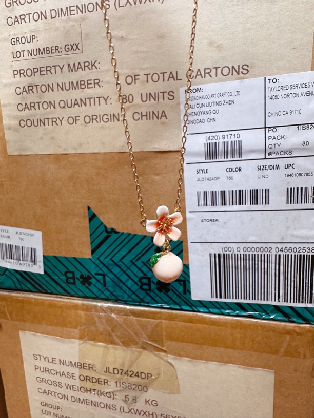 铜合金珐琅项链 甜美粉色花朵水蜜桃项链可爱手绘桃子吊坠锁骨链