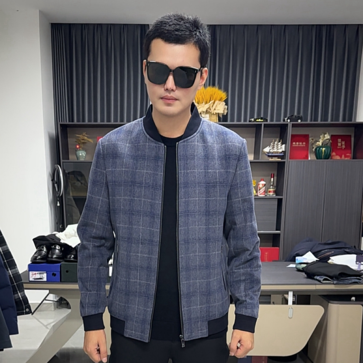 海秋冬纯羊毛棒球领毛呢夹克