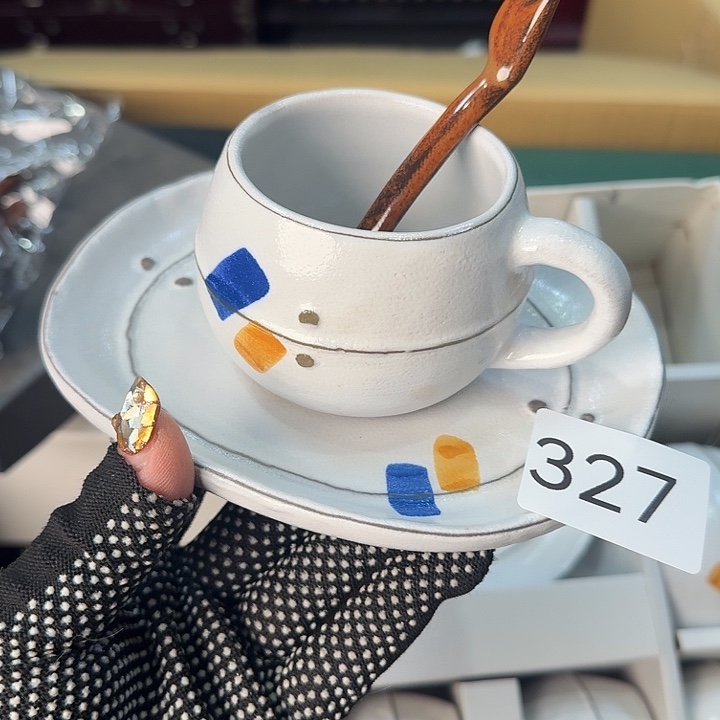 瓷片很好看的咖啡杯五杯五碟五勺