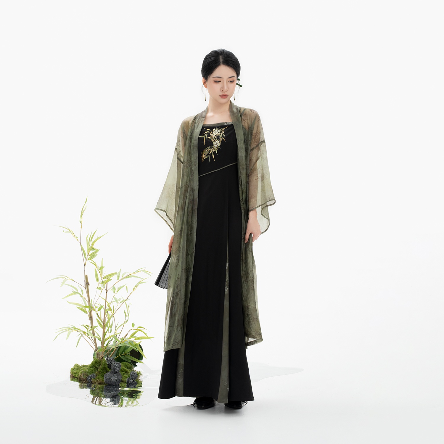 织造司竹影纱褙子吊带连衣裙改良宋抹三裥裙假两件