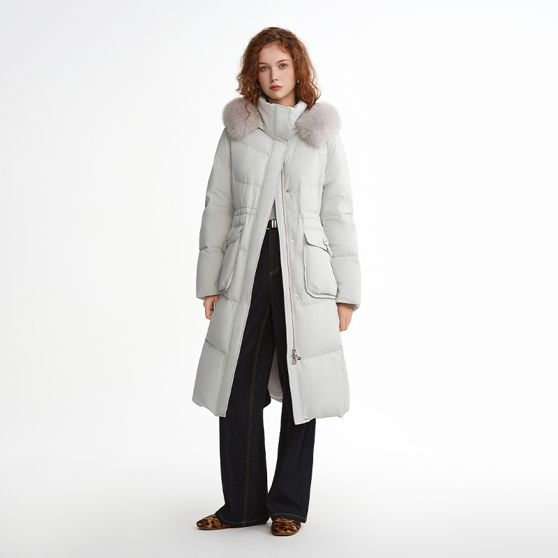 独束大码女装【雪顶羽绒】狐狸毛连帽中长款羽绒服外套25DS84019