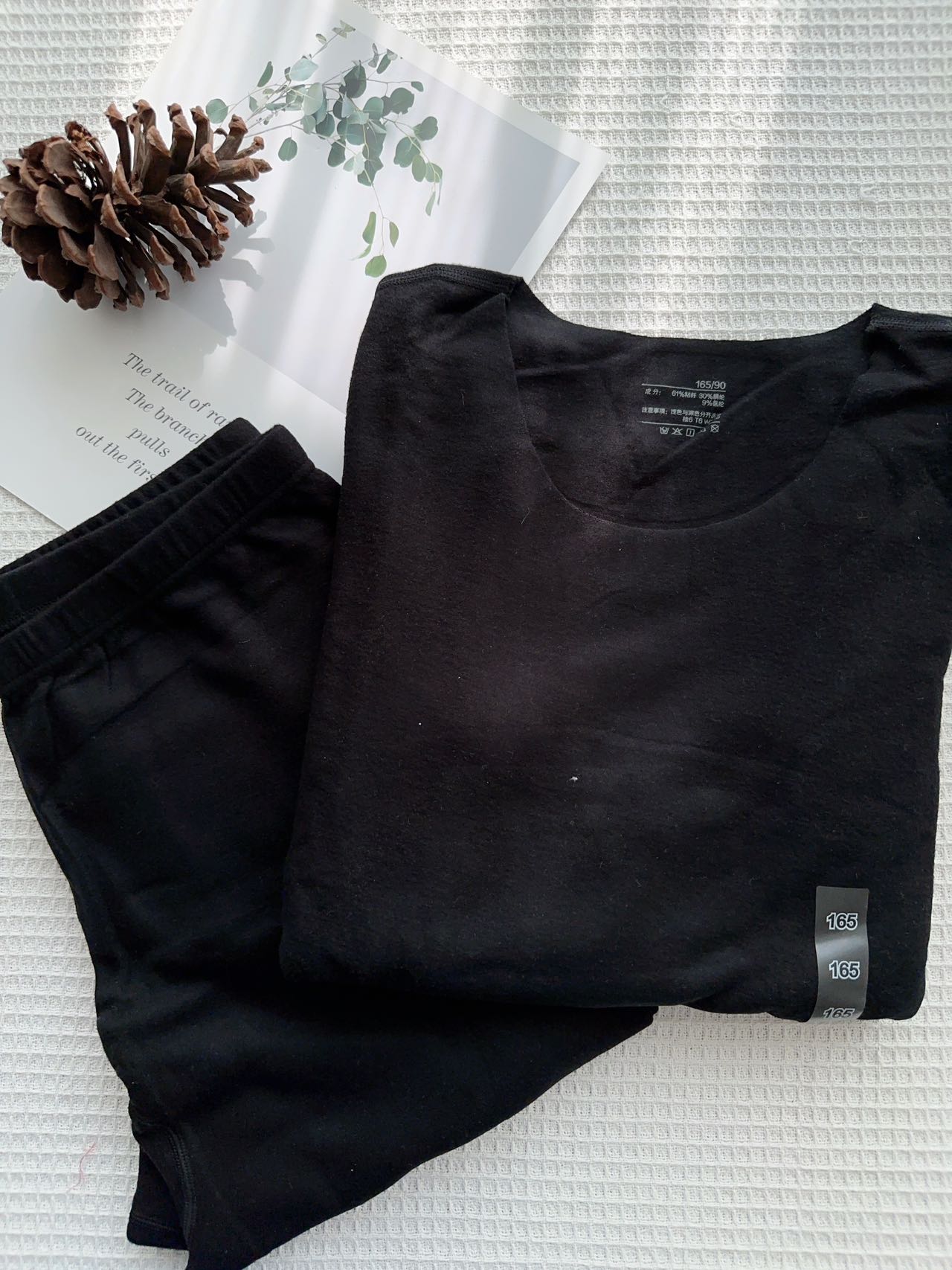 微瑕！带护膝！女士340克重舒适磨毛发热无痕圆领内衣套装10151