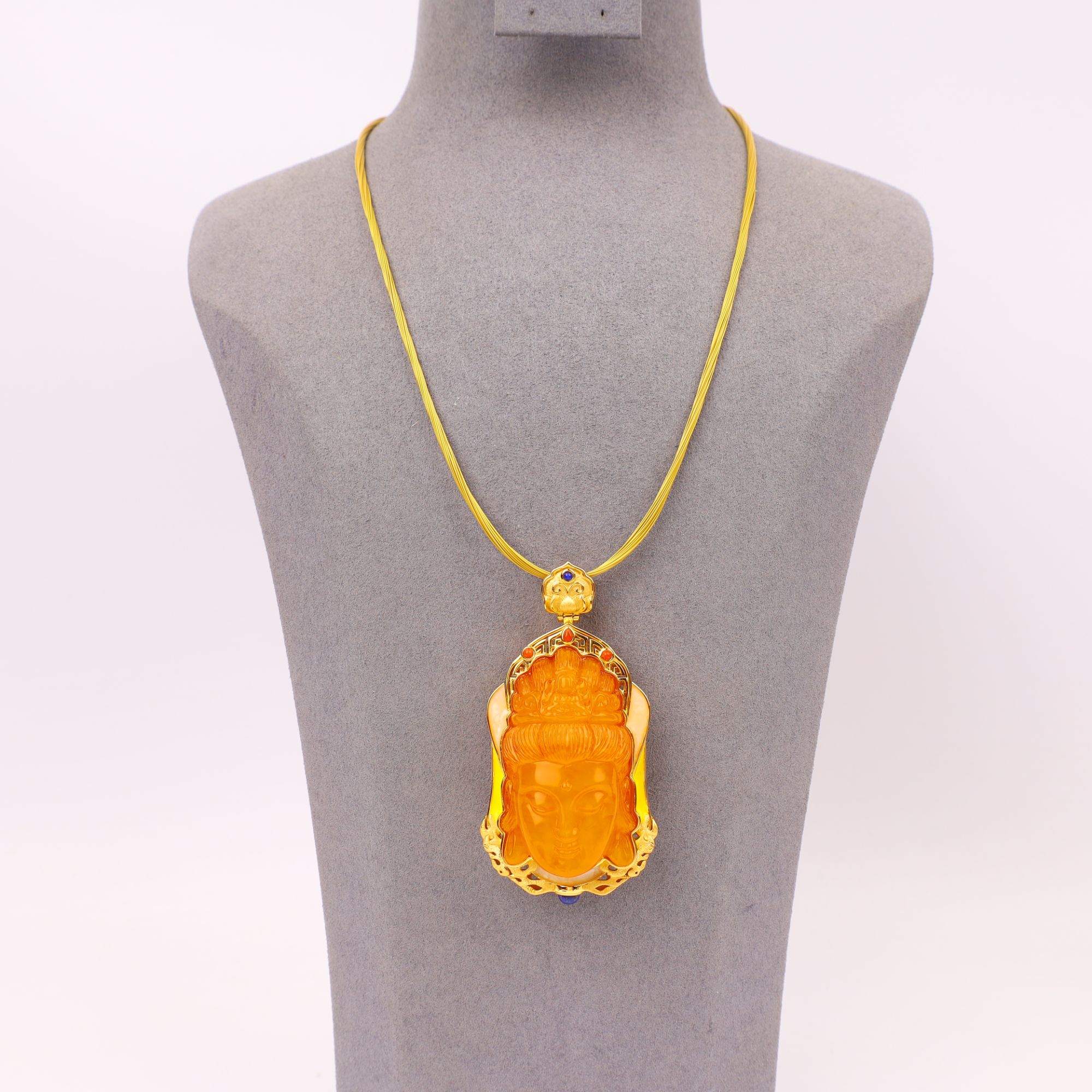 【心如珠宝赐福】观音 蜜蜡欧款项链 250319142700