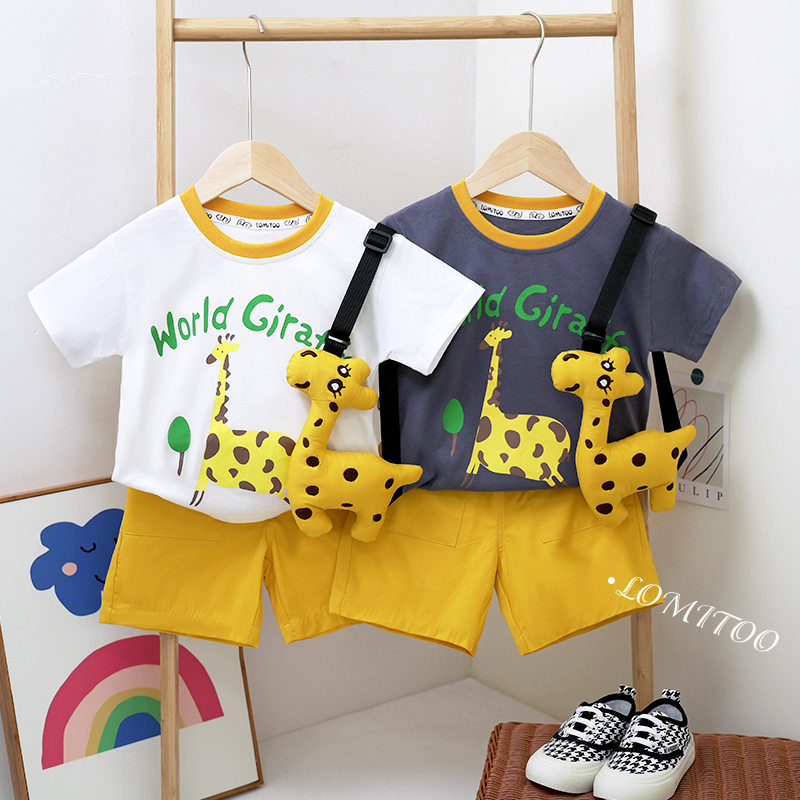 【青青】2025夏季新款儿童时尚立体长颈鹿卡通休闲短袖9638