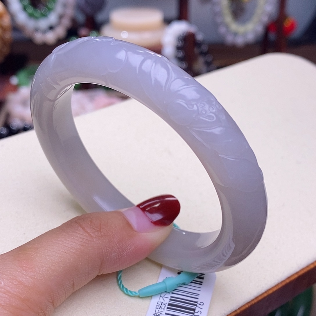 和田玉未镶嵌孤品老矿料冰烟紫仙女紫手镯54.4