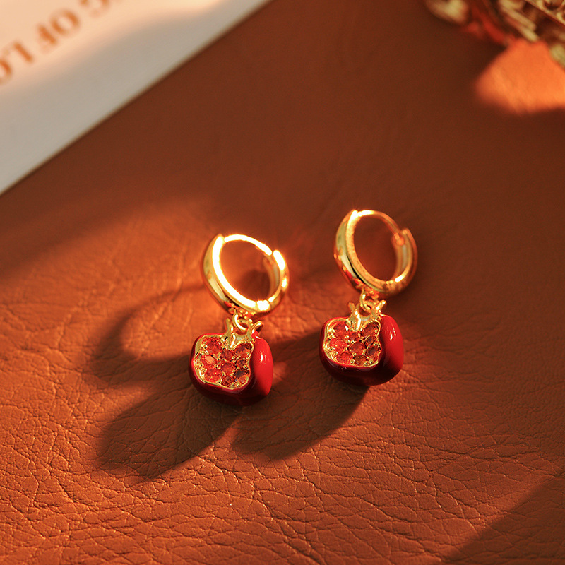 合金项链 196号「石榴红了」复古安可拉红水果耳钉小众设计显白手工