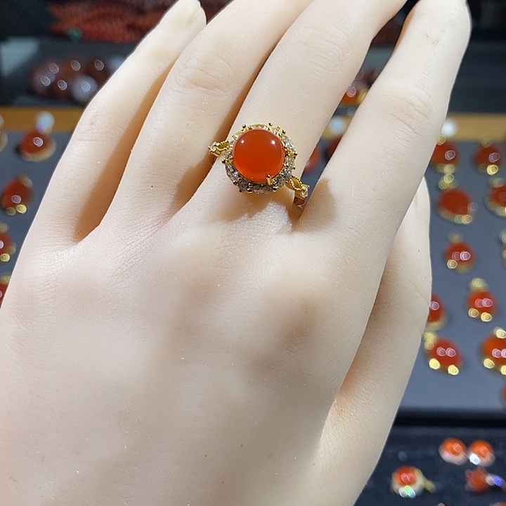 南红玛瑙戒指银S925镶嵌