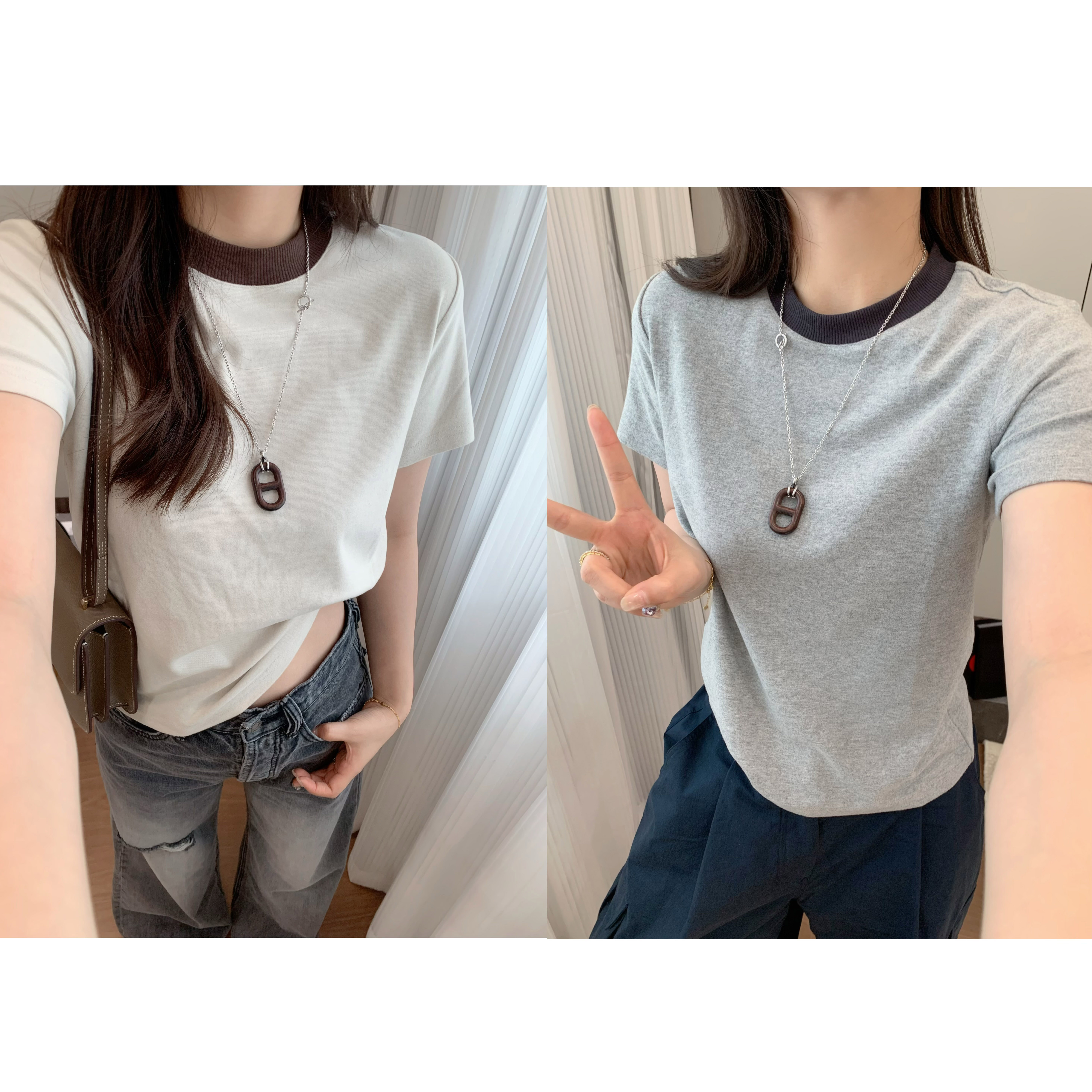 拼色罗纹T层次感耐穿面料超柔亲肤舒适简约撞色短袖T恤【经典撞色】