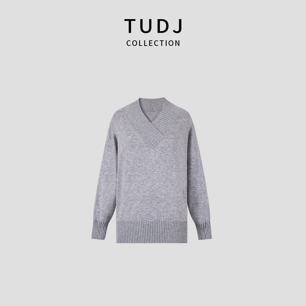 【TUDJ】高级感交叉V领针织打底衫女秋冬醋酸羊毛落肩长袖上衣宽松