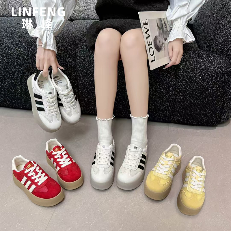 真皮透网德训鞋板鞋女款夏季新款百搭休闲板鞋单鞋女D3327