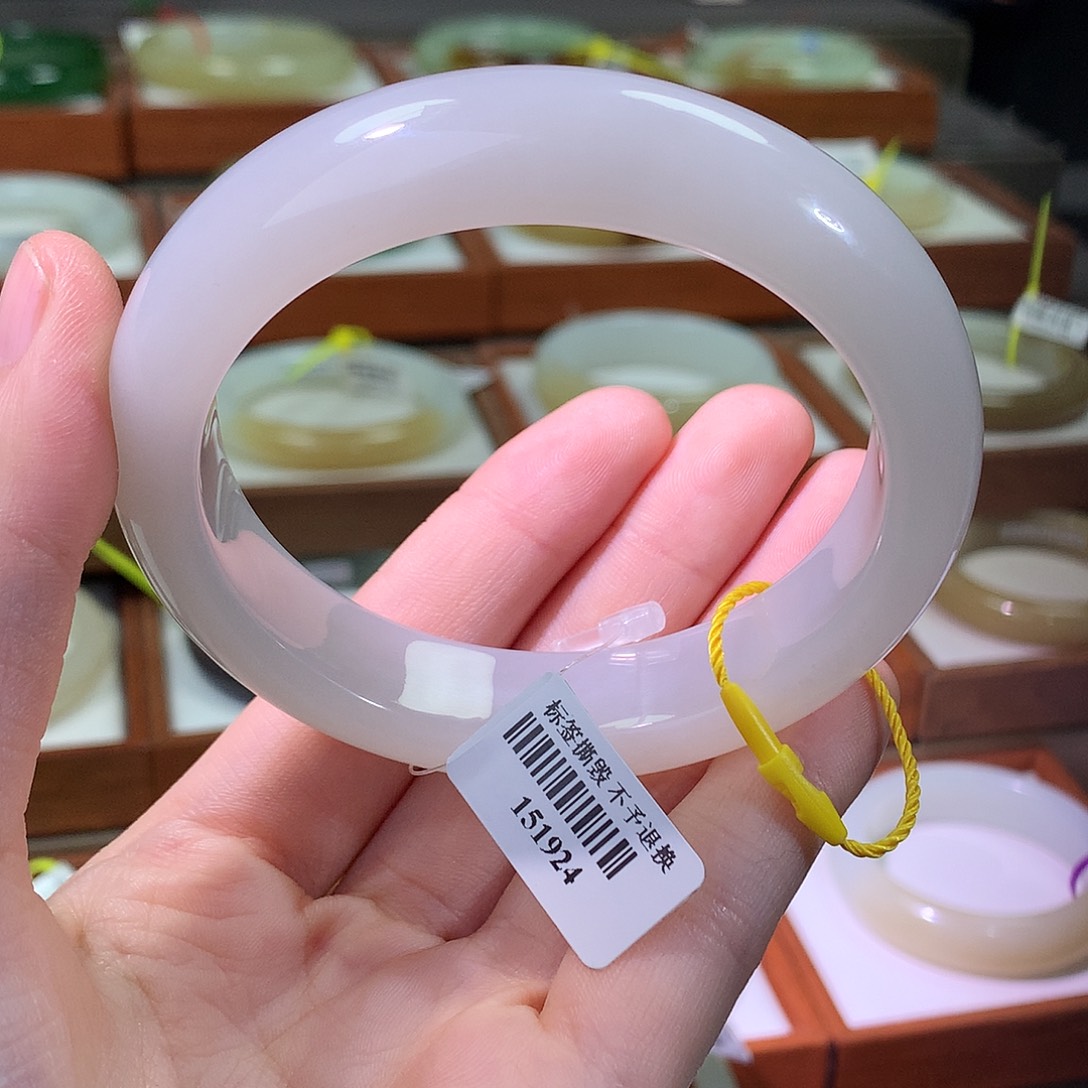 和田玉未镶嵌手镯小宽60 白玉 淡烟紫