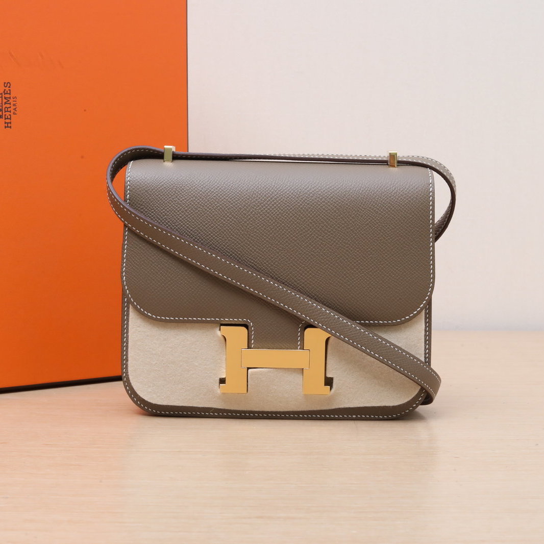 99新 Hermes/爱马仕 小花柳 康康 19 Z刻 大象灰 Ep皮 金扣