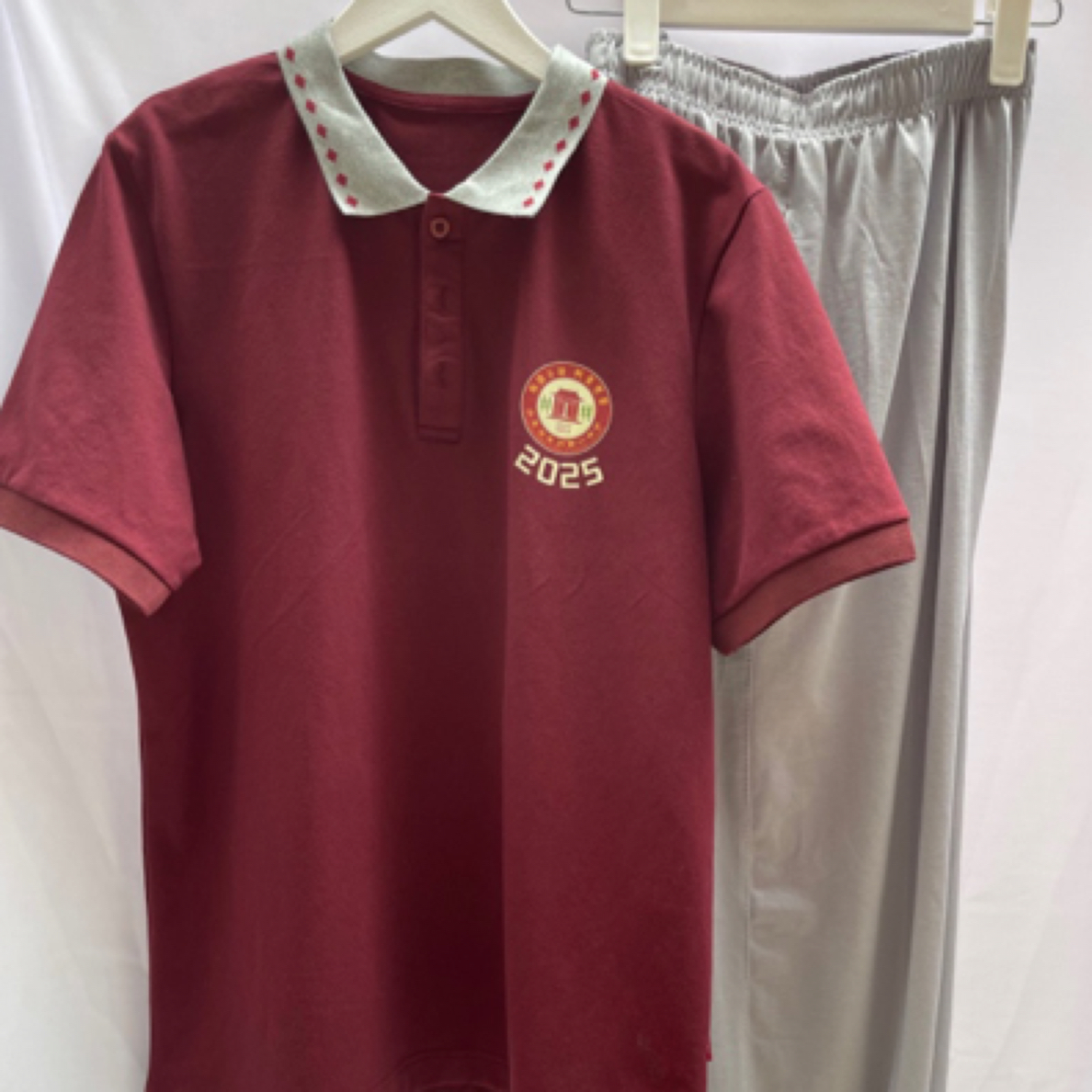 青州校服枣红色夏季短袖青州第一中学半袖体恤翻领校服