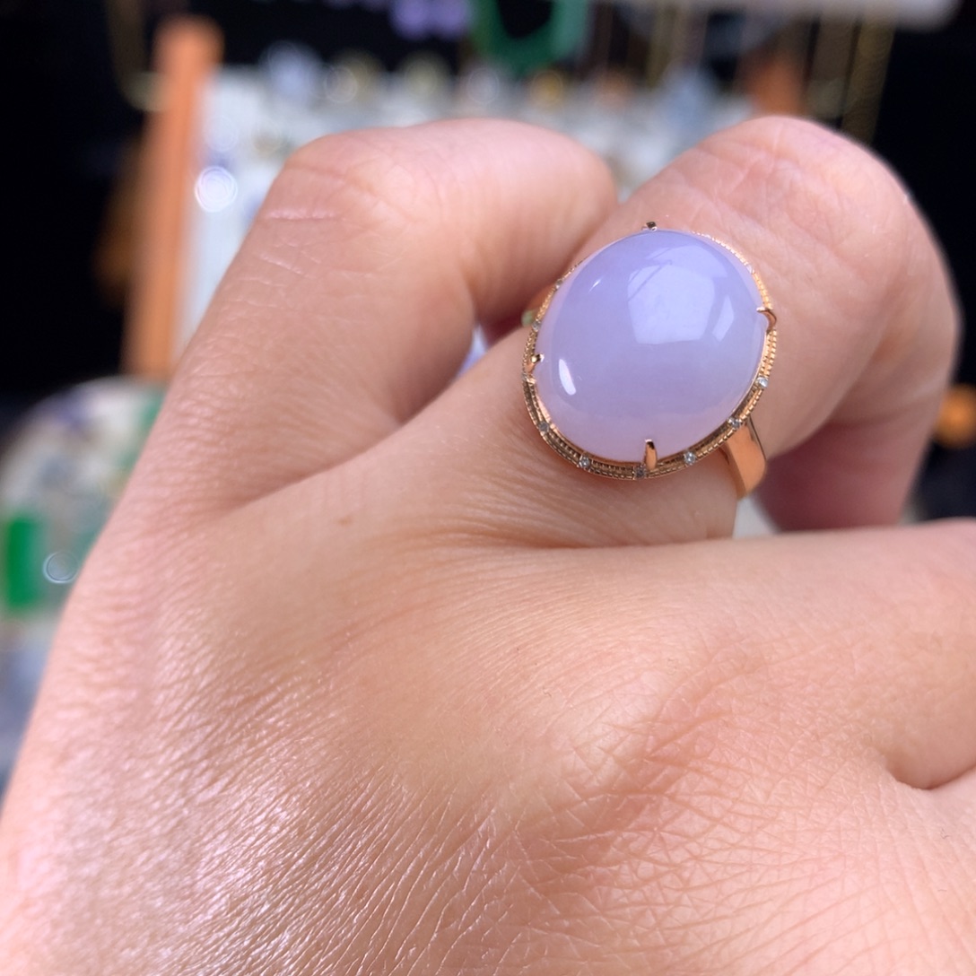 翡翠戒指18K金镶嵌蛋面戒指