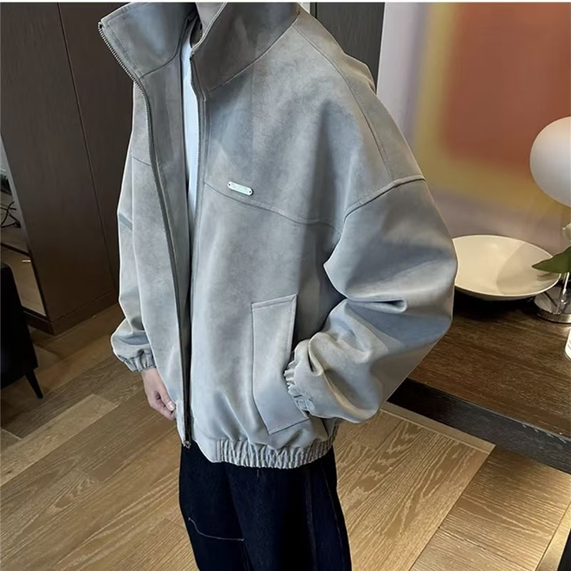 春季美式水洗立领cleanfit复古夹克做旧有型宽松硬挺痞帅外套上衣