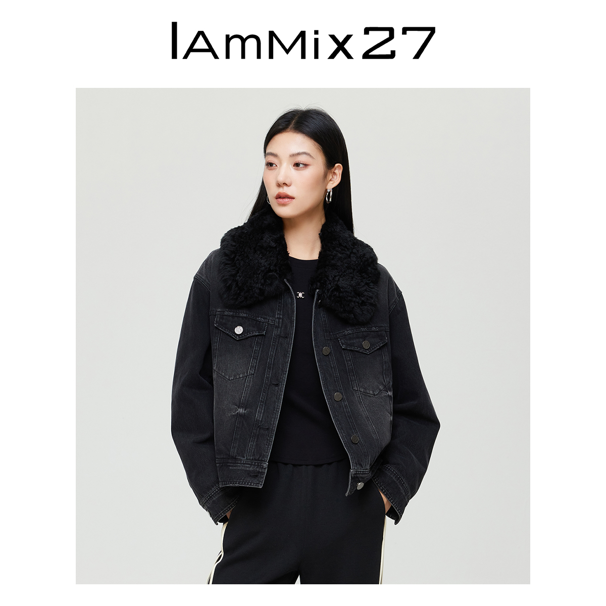 Iammix27冬季毛领牛仔外套加厚保暖可拆内胆夹克M4D3080