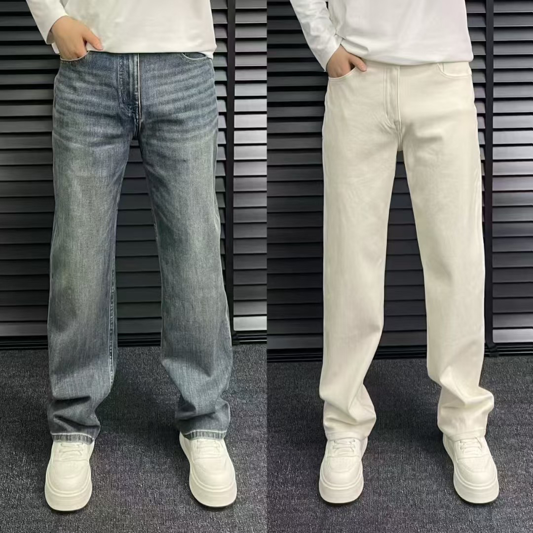 白色阔腿男牛仔裤