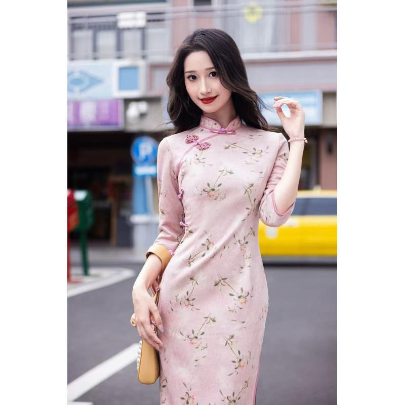 【粉芍凝香】新款修身显瘦日常百搭新中式优雅气质中国风旗袍长115