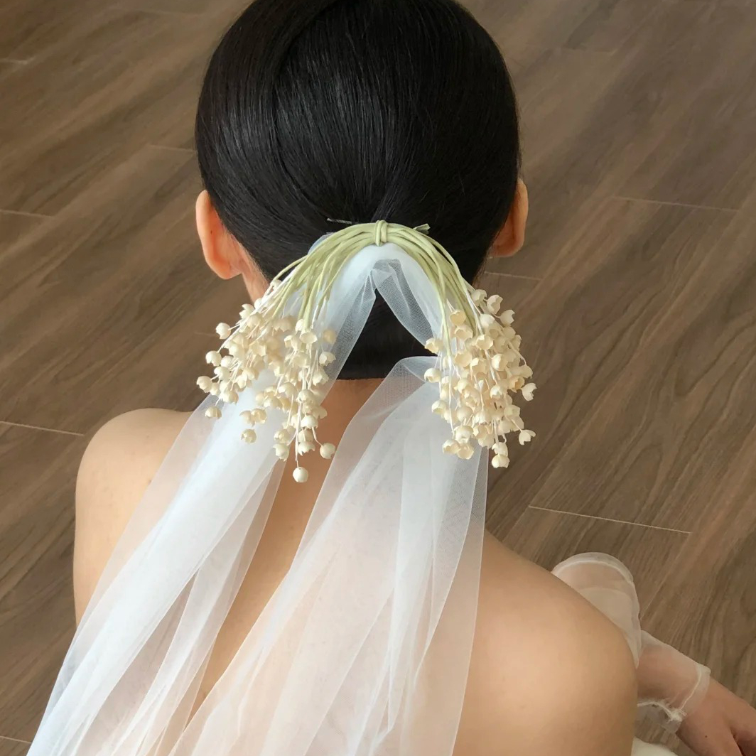 水舞B3052手作铃兰网纱新娘头饰森系仙美小众复古婚纱礼服配饰