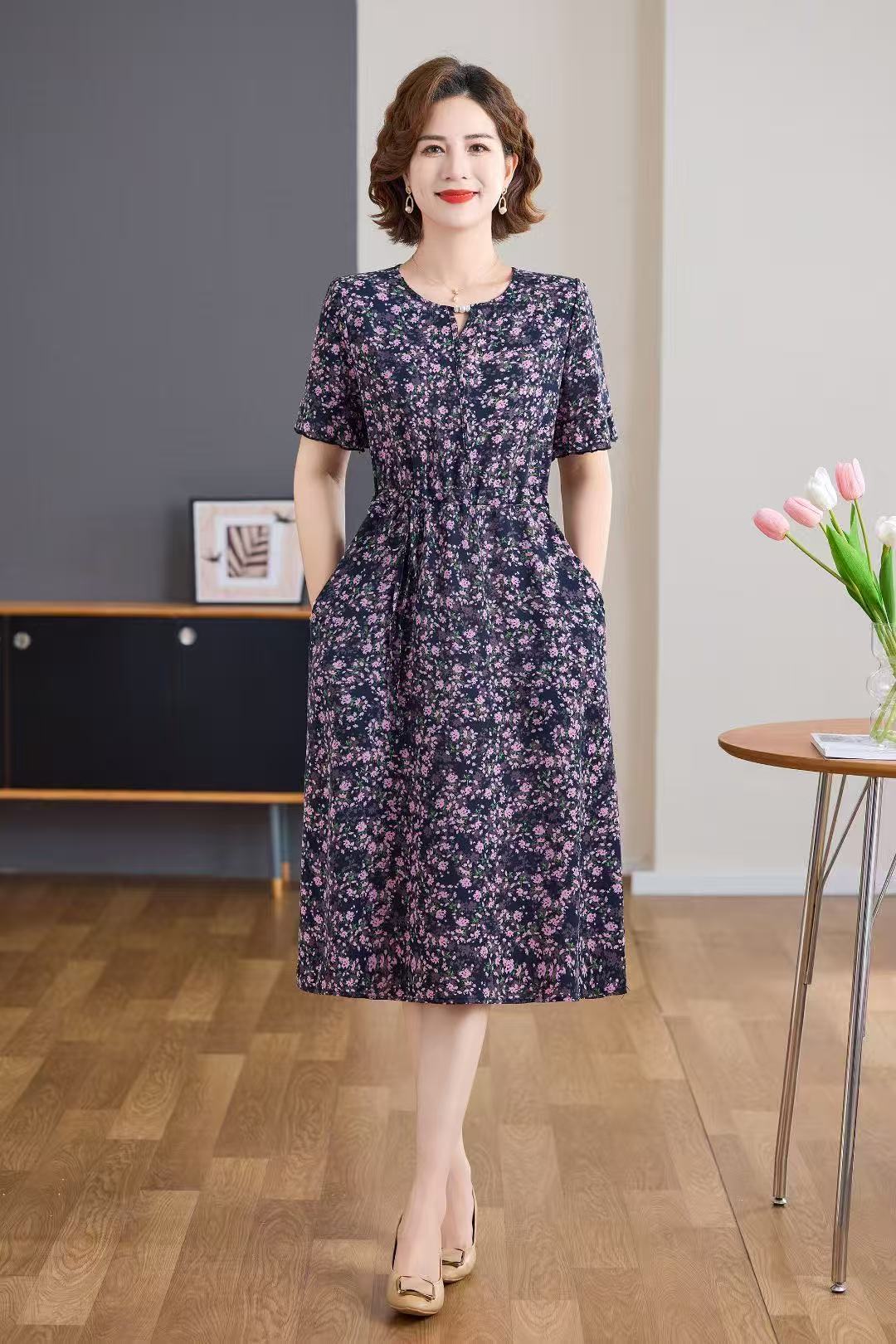 【时装高定款】圆领碎花气质修身时尚夏季连衣裙