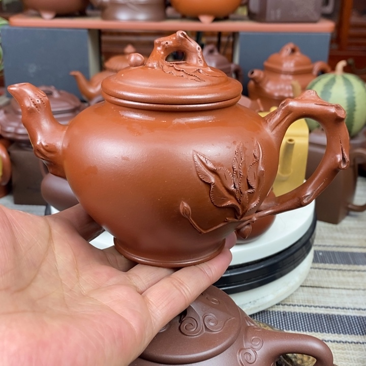 紫砂茶壶寿桃笑樱420Cc原矿黄龙山红皮龙