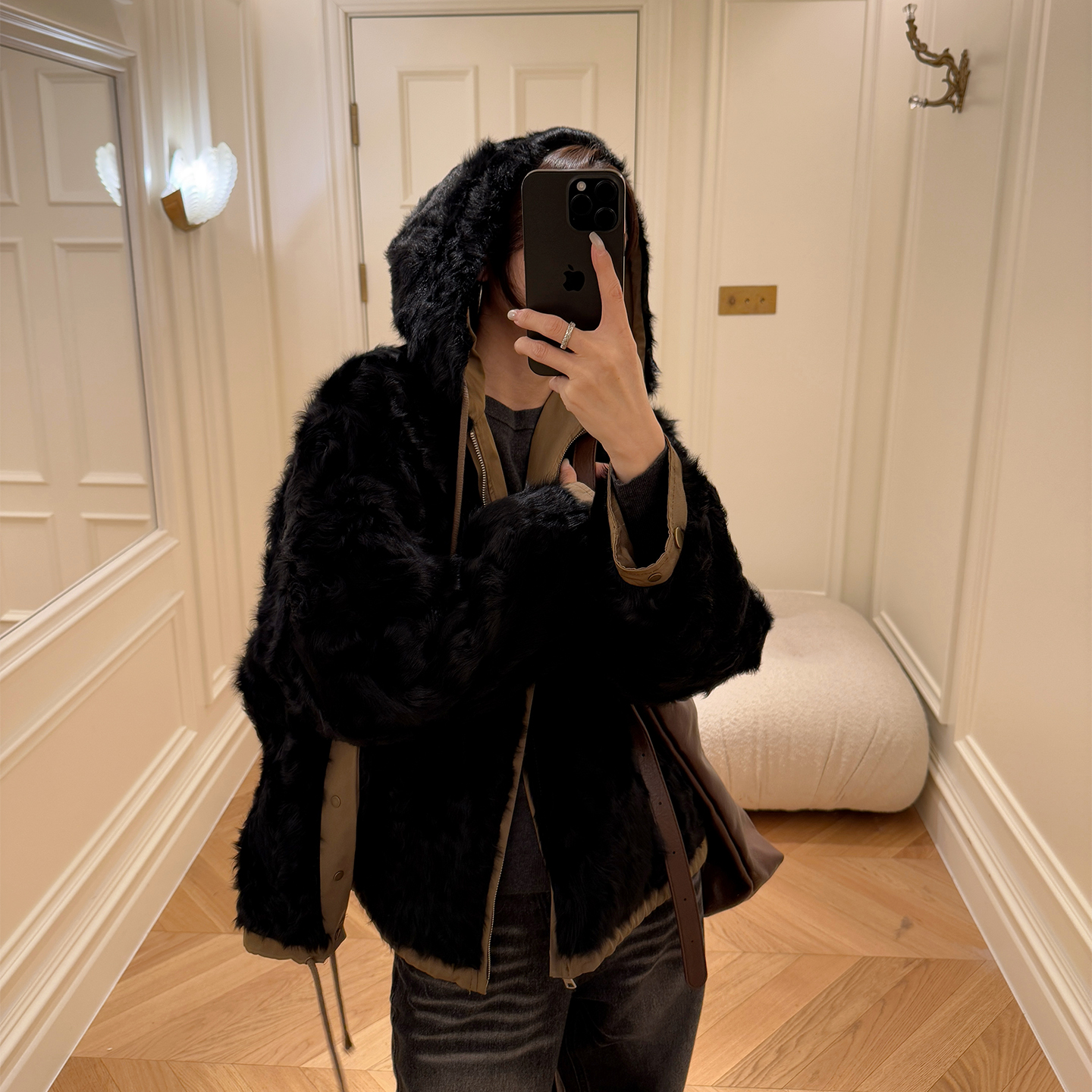 大大西复古松弛小湖羊皮毛一体女皮草外套连帽两面穿派克服女大衣