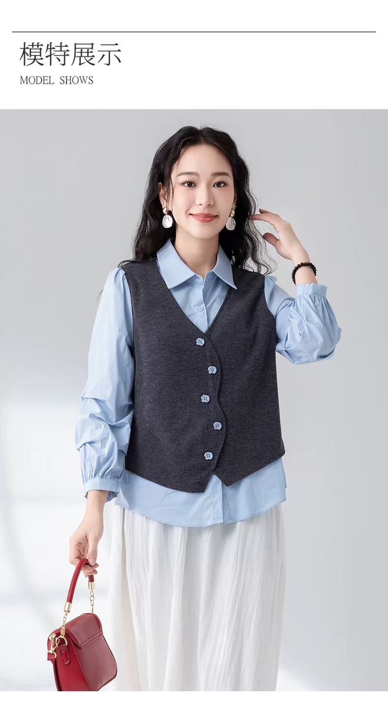 5275-通勤长袖秋季薄款衬衫袖成人衬衫宽松学院复古女装
