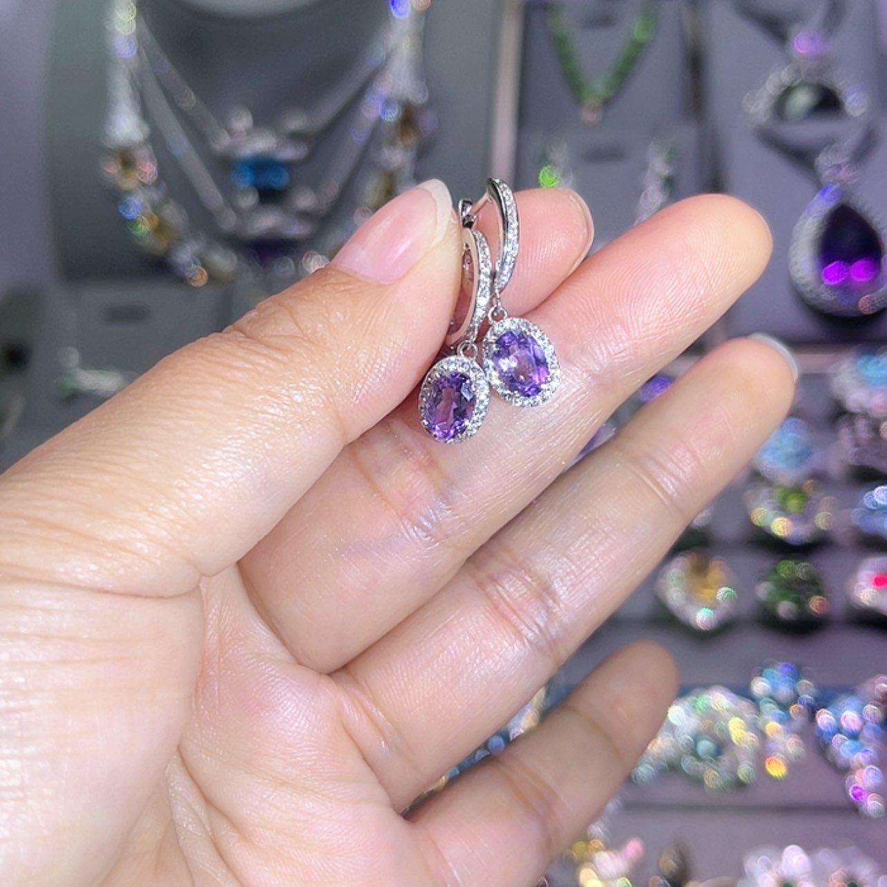 【闪购商品】紫晶耳饰银S925镶嵌耳饰