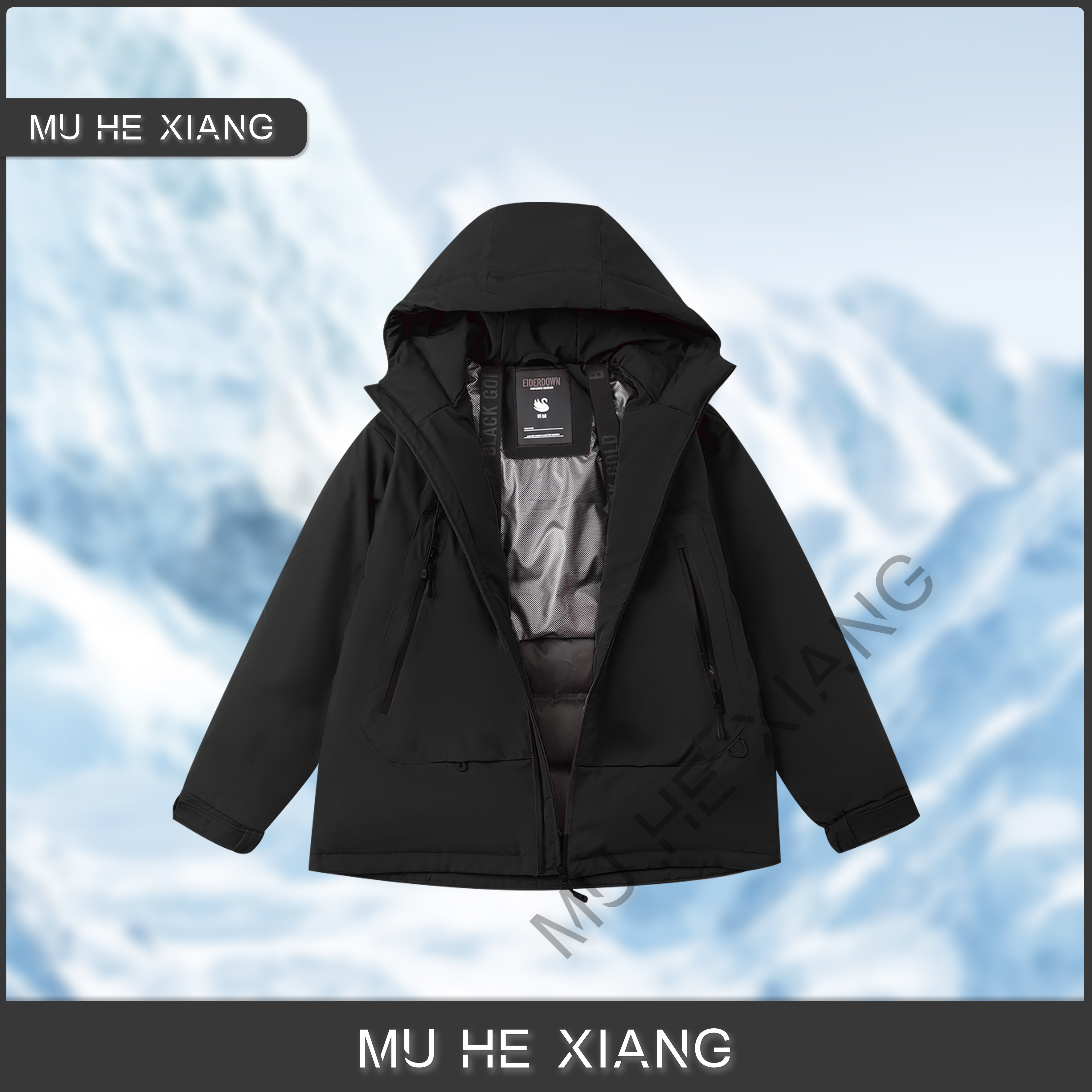 黑【千山暮雪】冬·玫瑰的故事连帽口哨户外三防男款羽绒服601