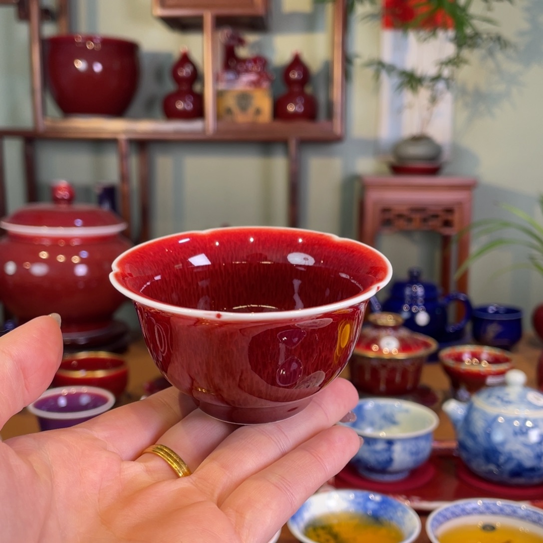 清欢雅玩原矿郎红福利花口杯