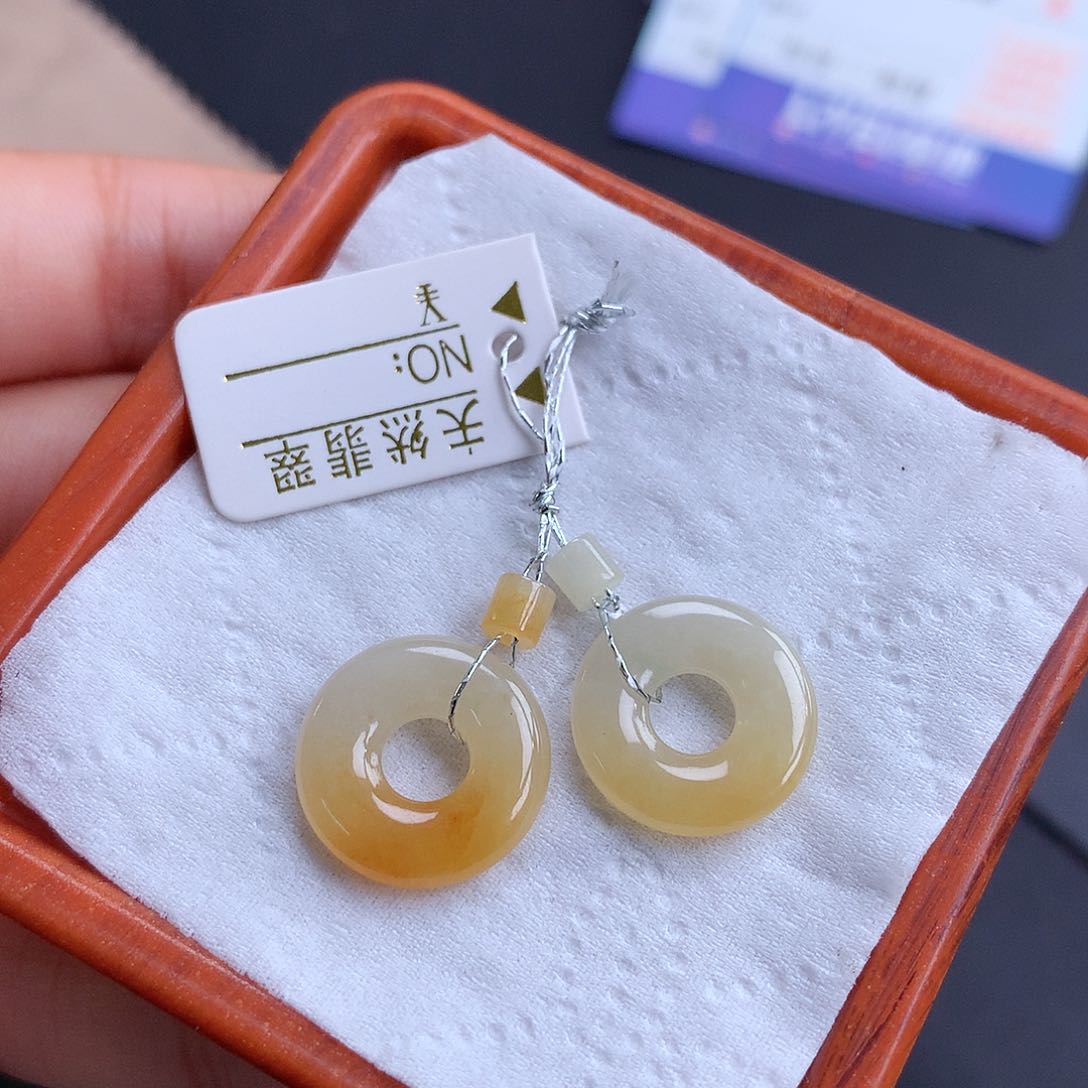 翡翠未镶嵌耳饰甜甜圈一对耳环（配银链）