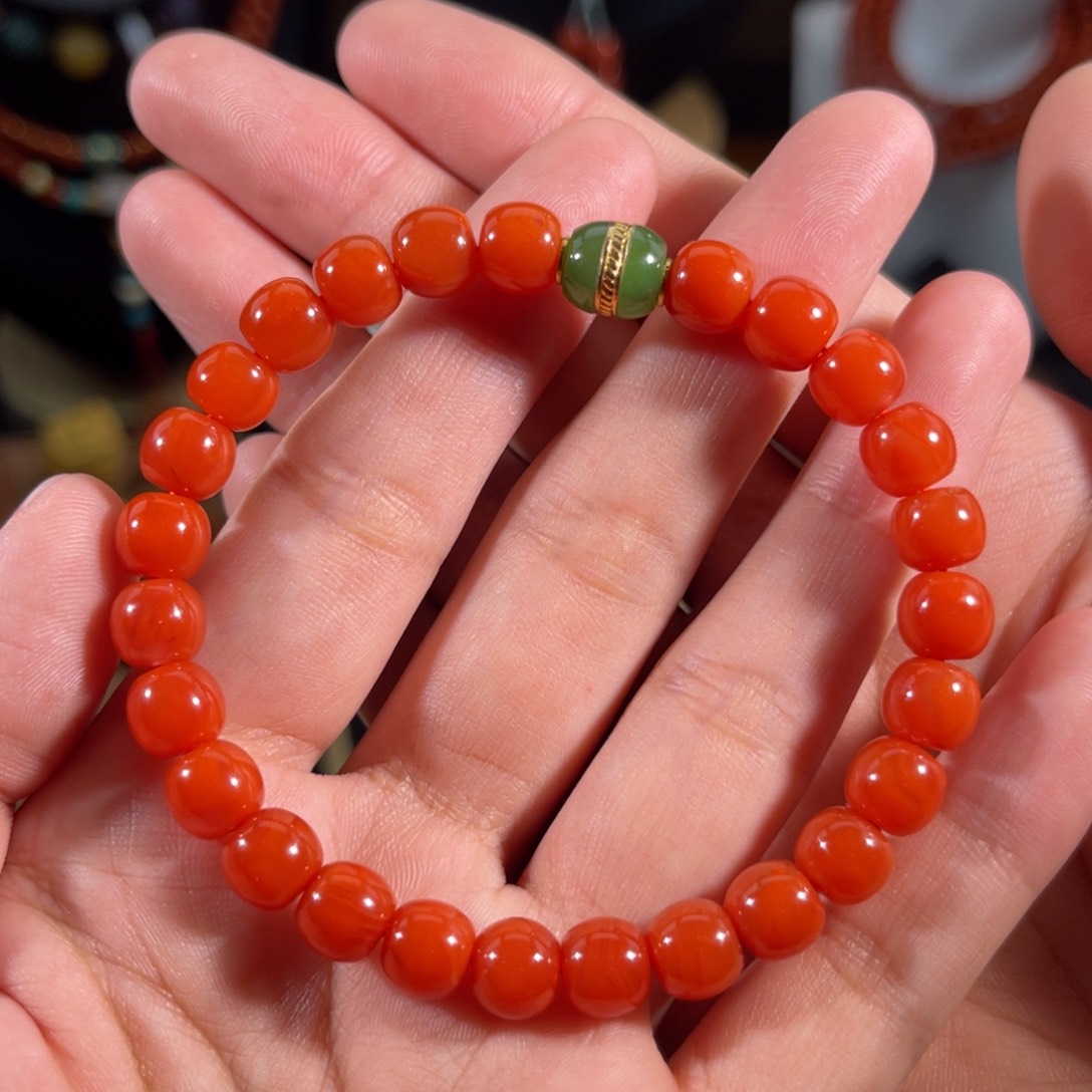 南红玛瑙冷水河满色满肉老形手串7.6左右未镶嵌