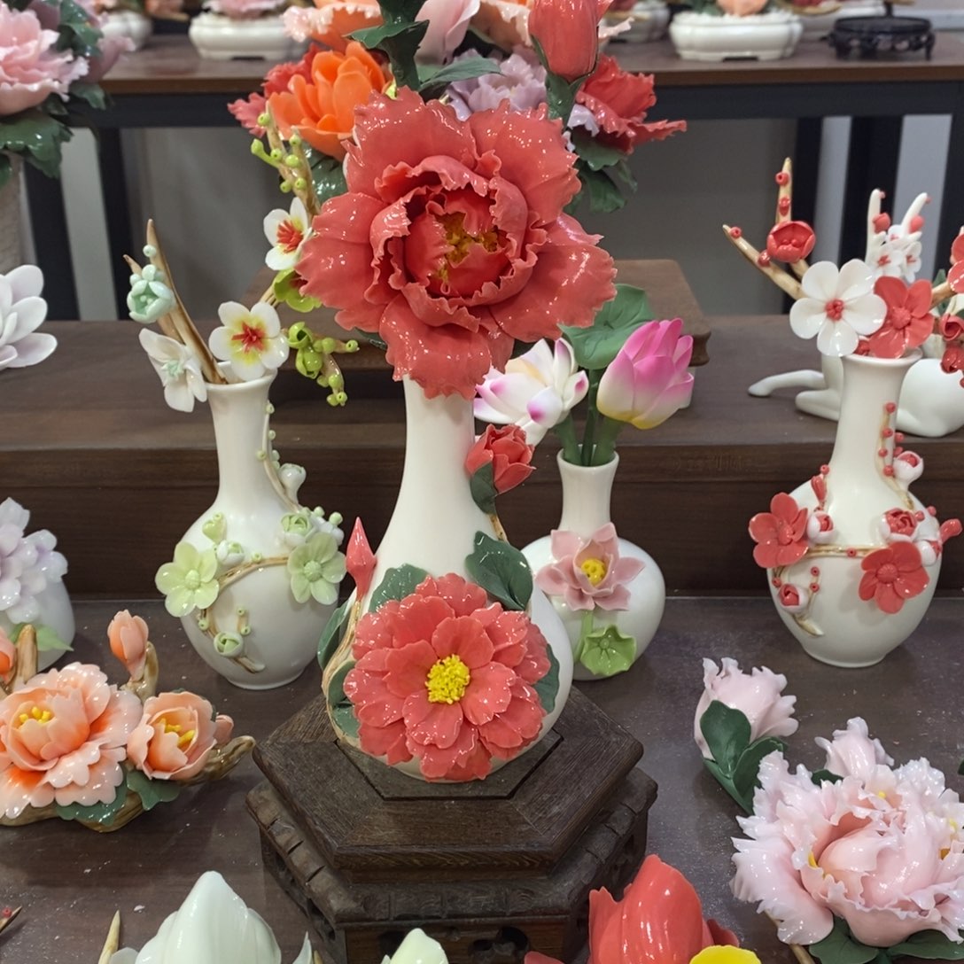 瓷片陶瓷手工花摆件