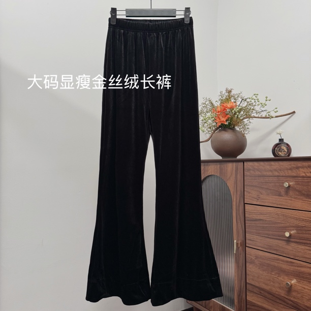 大码胖妹妹弹力显瘦微喇丝绒裤子03