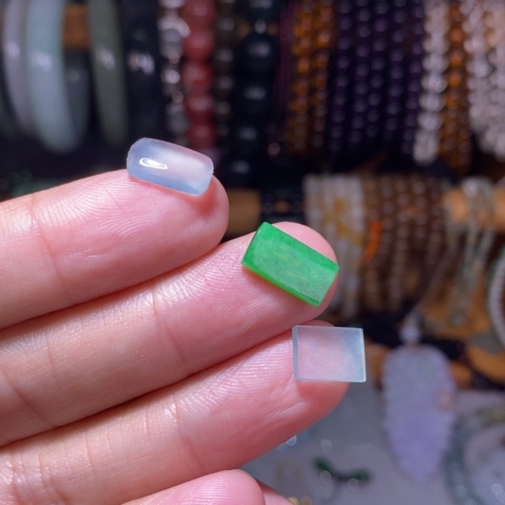 天然缅甸A货翡翠切割面裸石品质优良戒面3个500