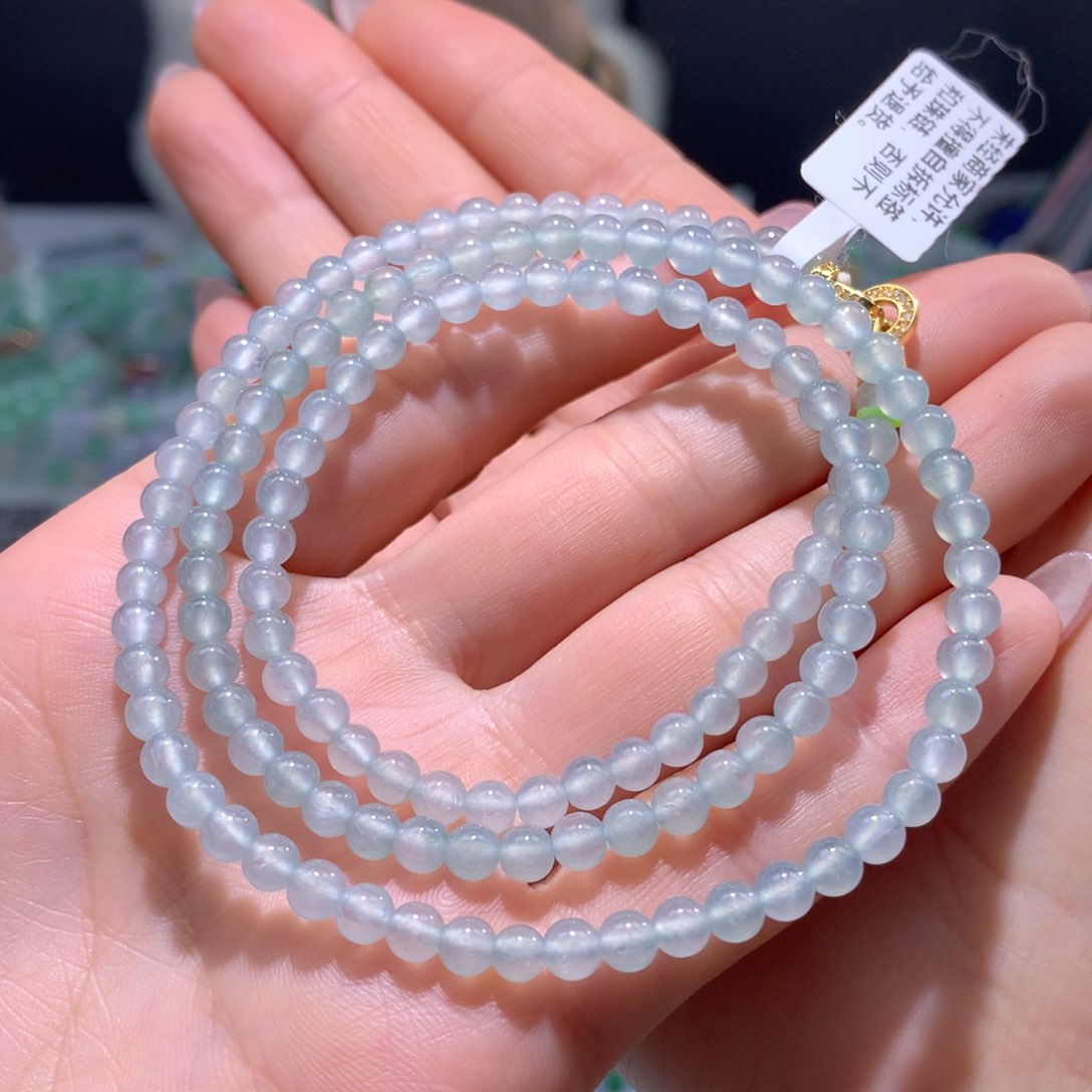 翡翠手链未镶嵌冰种蓝底项链卡4.7m m