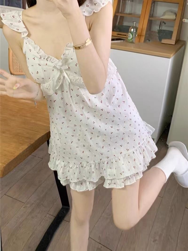 【小樱桃】带胸垫睡衣女夏季小众薄款吊带短裤两件套甜美纯欲家居服