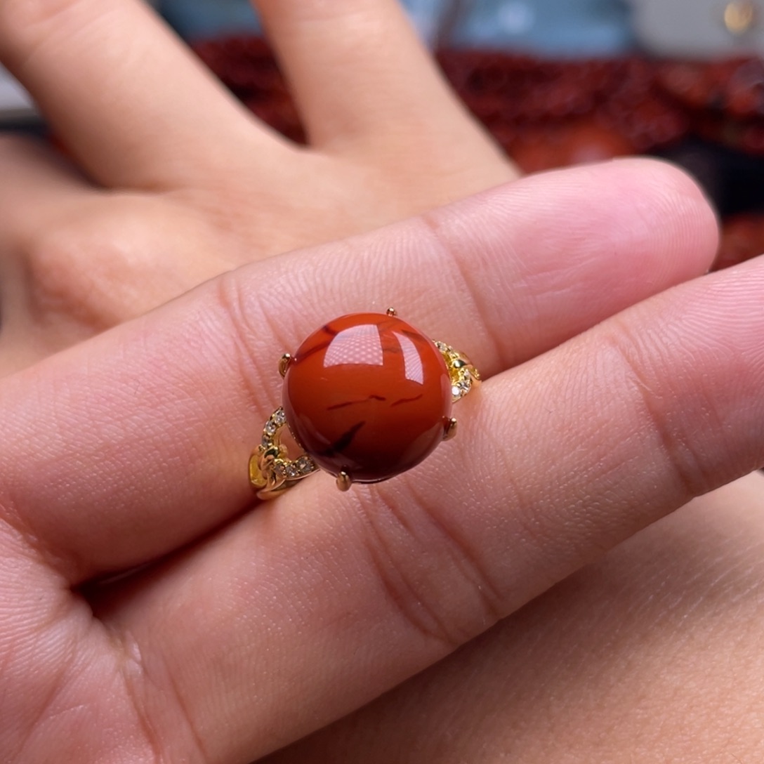 南红玛瑙珠宝奇石银S925镶嵌戒指