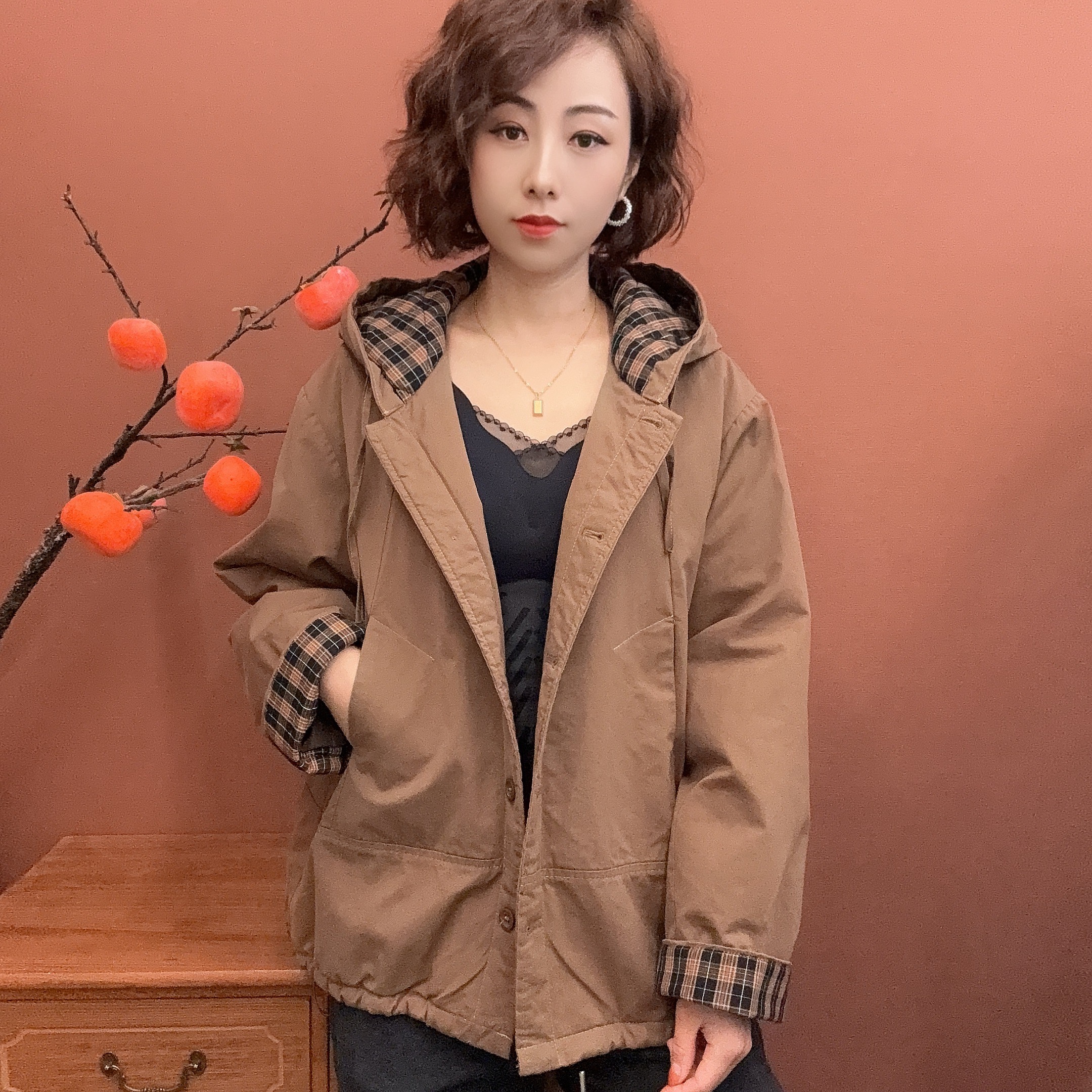 9991秋冬季带帽宽松棉服外套休闲百搭连帽流光风通勤女外套二棉衣