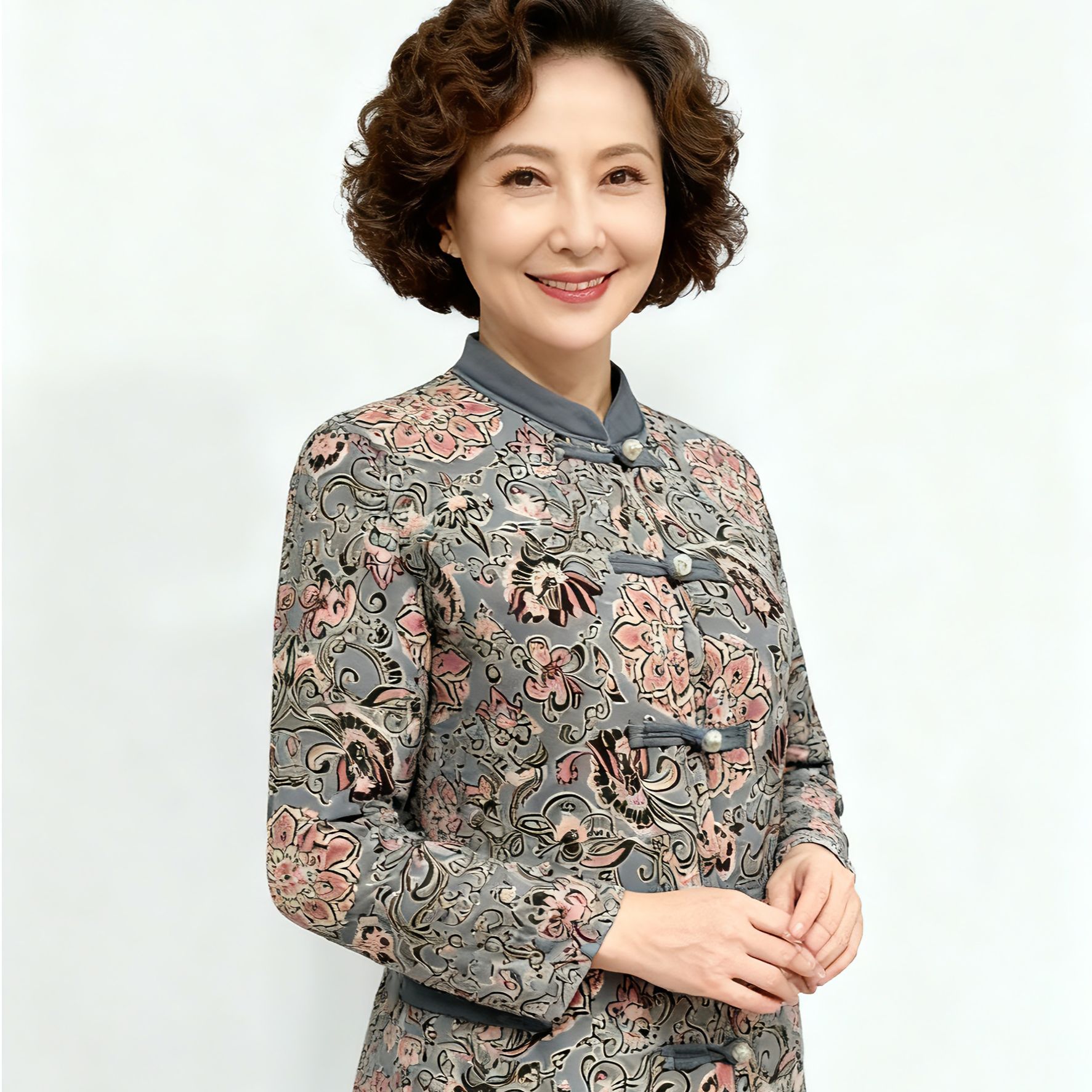 女厚款棉服长袖棉衣国风立领宽松型常规款中老年气质妈妈装女士