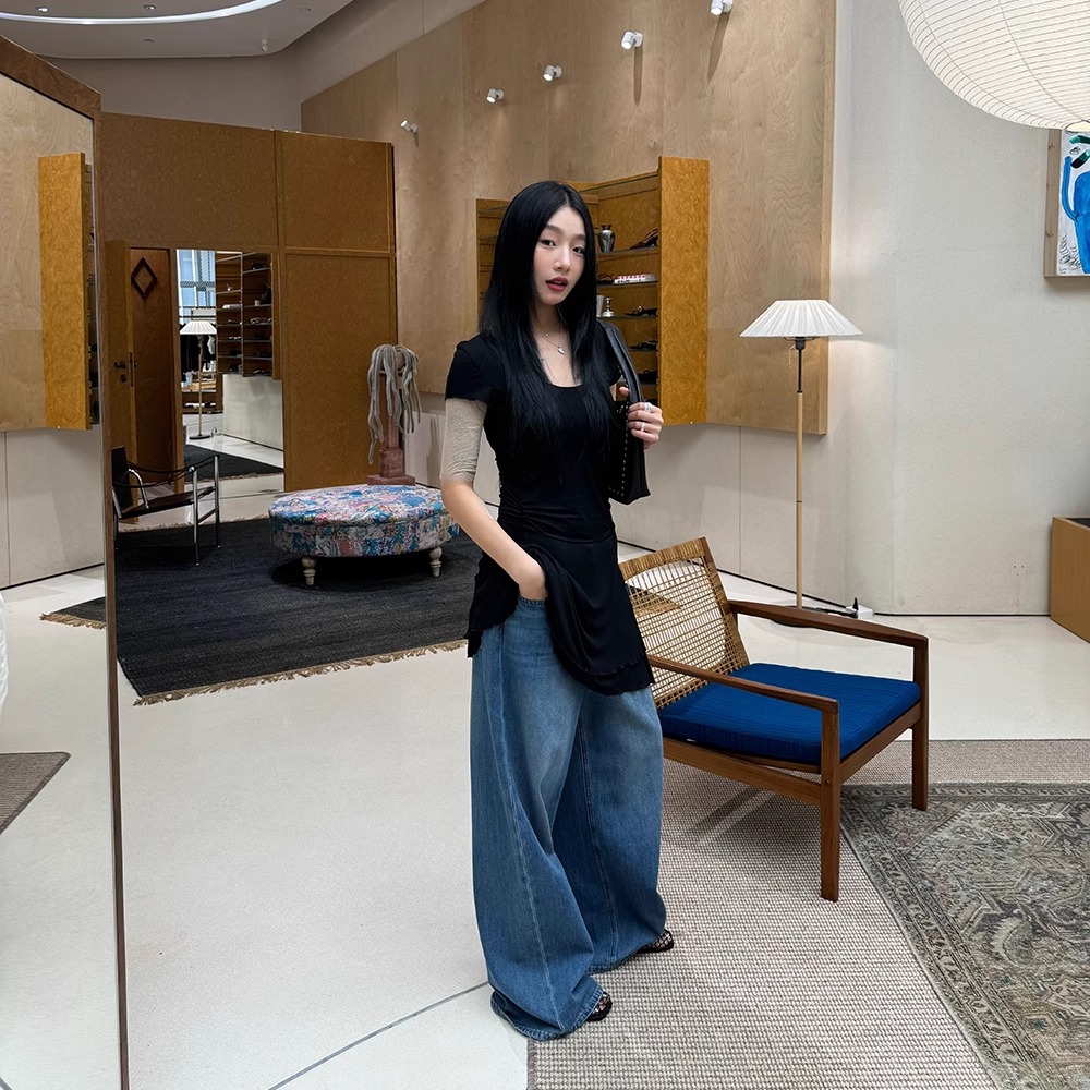 【清】NO退换ONEXH·IN choose u2025夏 显瘦阔腿牛仔裤百搭韩版长裤